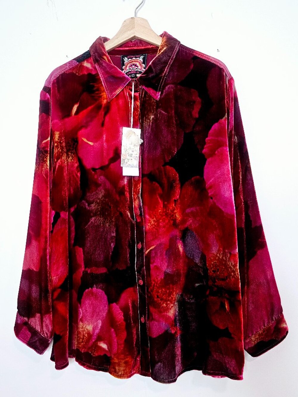 Johnny Was Ruby Bloom Velvet Shirt Silk Blend Button Down Blouse NWT XL